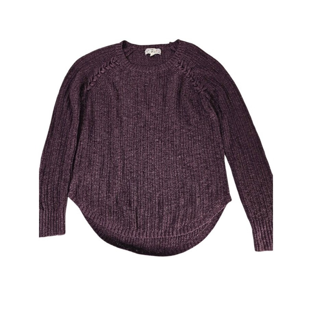 Pink Republic Womens Burgundy Cable Knit Sleeve Cozy BOHO Sweater Size M